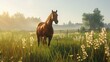 Horse in meadow. Generative AI