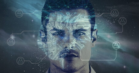 Poster - Image of digital interface with icons and data processing
