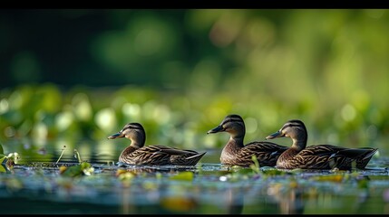 Wall Mural - Wild ducks in nature. Generative AI