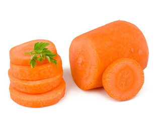 Wall Mural - Carrot slices isolated on white, top view