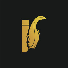 Wall Mural - Feather logo design with vector concept letter I