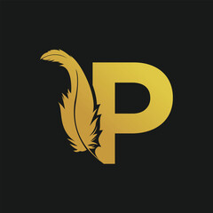 Wall Mural - Feather logo design with vector concept letter P