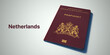 Netherlands Passport.
3d rendering passport on white background.