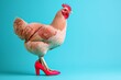 Chicken wearing red high heels. AI generative art