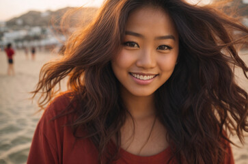 portrait of a asian woman in the coast