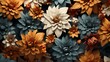 3d render of dahlia flowers on a dark background. Floral pattern
