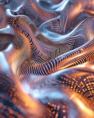 Leinwandbilder - Abstract wave background with many glowing particles. Musical wave. Digital network background. 3D rendering.