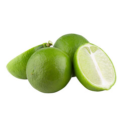 Wall Mural - Whole and sliced limes, Sour green fruit isolated on alpha background.