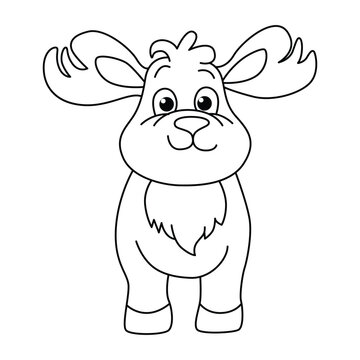 Funny deer cartoon for coloring book.