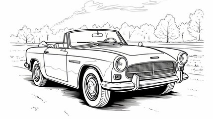 Vintage car hand drawn ink sketch