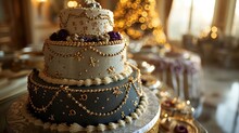 The Celebration Of A New Year's Eve-themed Cake With Glittering Decorations, Countdown Motifs, And A Touch Of Elegance, Set Against A Glamorous Backdrop