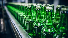 Green Glass Bottles On The Production Line