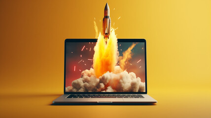 rocket coming out of laptop screen