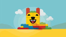 Flat Vector Logo Of Happy Animal Lego.