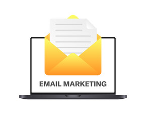 Poster - Email marketing envelope icon. Laptop screen. Flat style. Vector icons