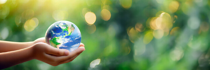 international human solidarity day concept. children hands holding earth globe over blurred abstract