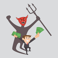 Devil hiding in the businessman. Concept of devil in workplace.illustration vector eps10 cartoon. 