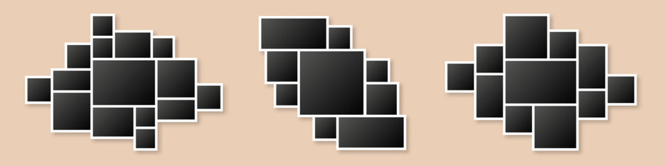Fototapete - Photo collage template set. Photos with shadow. Picture frames composition for mood board