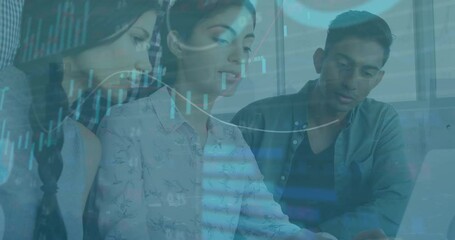 Poster - Animation of financial data processing over diverse business people in office