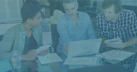 Poster - Animation of financial data processing over diverse business people in office