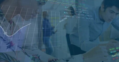 Poster - Animation of financial data processing over diverse business people in office