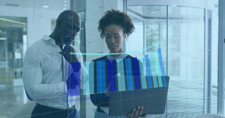 Poster - Animation of financial data processing over diverse business people in office