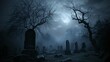 Grave Night A Hauntingly Beautiful Moonlit Cemetery Generative AI