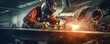 © Michal - Worker, who work as a metal welder in the airplane factory. generative ai