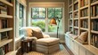 Cozy reading corner with a plush chair and a big Lamp. Generative ai, 