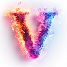 V Letter With Fire Flames With Multiple Colors And Lighting Neon Effects Generative AI Illustration
