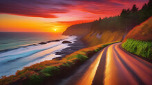 sunrise over the coastal road