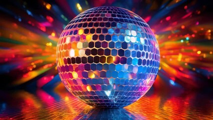 Canvas Print - A disco ball with colorful lights in the background. Perfect for parties and events.