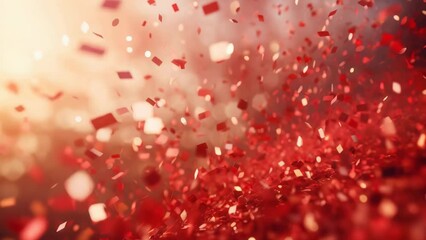 Poster - Red confetti falling from the sky. Perfect for celebrations and festive occasions.