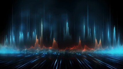 Poster - A picture of a dark room illuminated by blue and orange lights. Perfect for creating a mysterious atmosphere. Use it for party flyers, event promotions, or artistic projects.