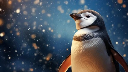 Poster - A penguin standing in the snow, suitable for winter-themed designs or animal-related projects.