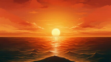 Poster - A beautiful painting capturing a sunset over the ocean. Perfect for adding a serene and calming atmosphere to any space.