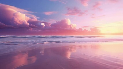 Poster - A beautiful sunset over the ocean with dramatic clouds in the sky. Perfect for travel, nature, and relaxation themes.