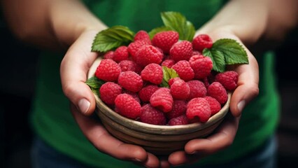 Aufkleber - A person holding a bowl of fresh raspberries. Perfect for food and healthy eating concepts.