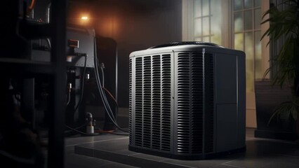 Poster - An air conditioner sitting on a tiled floor. Suitable for home or office cooling needs.