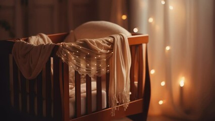 Aufkleber - A crib with a blanket draped over it. Suitable for nursery room decor or baby-related designs.