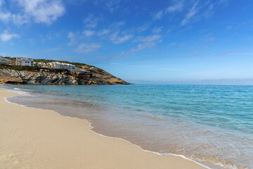 Canvas Print - golden sand beach and cleaer turquoise waters at Cala Mesquida beach in eastern Mallorca