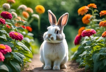 Wall Mural - white rabbit in the grass