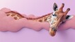 © anna - sleeping giraffe. minimalistic art, pink background. Generative AI