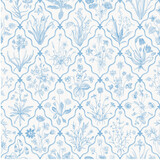 Fototapeta Storczyk - Millefleurs. Seamless pattern. Vintage vector botanical illustration. Blue and white