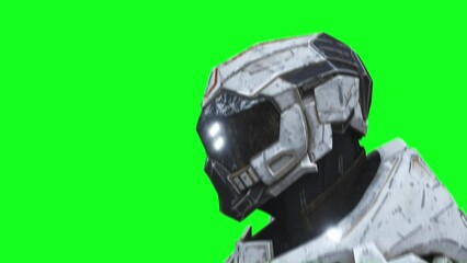 Sticker - Military futuristic cyborg, robot. Realistic 4k green screen animation.