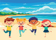 Summer vacation. Group of happy boys and girls summer vacation