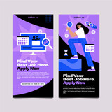 Fototapeta Kosmos - Flat job fair vertical banner template set collection with woman searching a vacant
