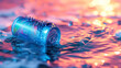 cold colorful metallic soda can in splashing water and with drops of condensate, fresh drink in liquid, advertising mock-up