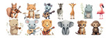 Fototapeta Pokój dzieciecy - Playful Illustrated Animals Engaged in Music: Squirrel Violinist, Fox Drummer, Zebra Guitarist, Giraffe Singer, Hippo Pianist, Flamingo Flutist, Bear Trumpeter, Mouse Saxophonist, 