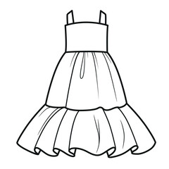 Wall Mural - Casual summer long sundress with straps outline for coloring on a white background. Image produced without the use of any form of AI software at any stage.